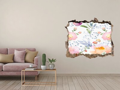 Zelfklevende 3D wandsticker illusie Een bloemenmuurschildering op een beschadigde muur.