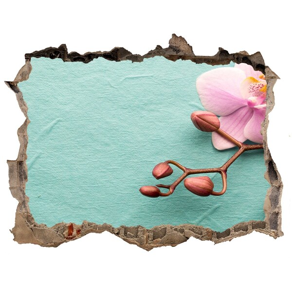 Zelfklevende 3D wandsticker illusie Orchideebloem in een beschadigde muur