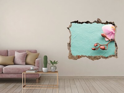 Zelfklevende 3D wandsticker illusie Orchideebloem in een beschadigde muur