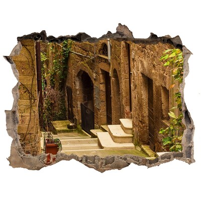 Zelfklevende muursticker 3D gat Een charmante straat in de stad