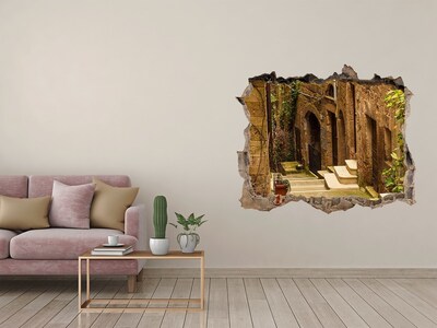 Zelfklevende muursticker 3D gat Een charmante straat in de stad