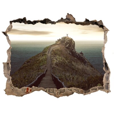 Wandsticker 3D gat met uitzicht De weg naar de hemel