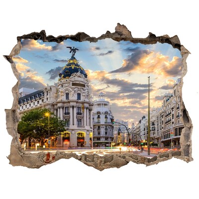 Zelfklevende 3D wandsticker illusie De charme van Madrid bij zonsondergang