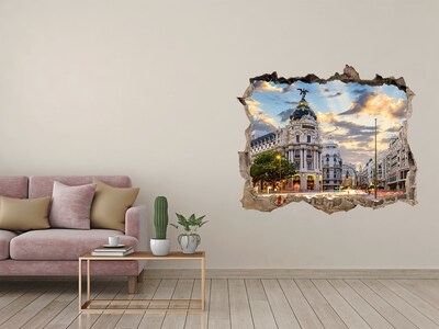 Zelfklevende 3D wandsticker illusie De charme van Madrid bij zonsondergang