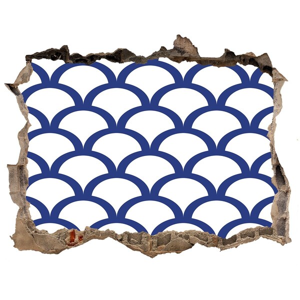 Wandsticker 3D gat met uitzicht Golven in verschillende tinten blauw