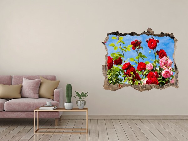 Wandsticker 3D gat met uitzicht Bloemen in de zon
