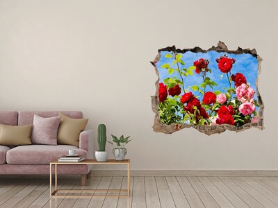 Wandsticker 3D gat met uitzicht Bloemen in de zon