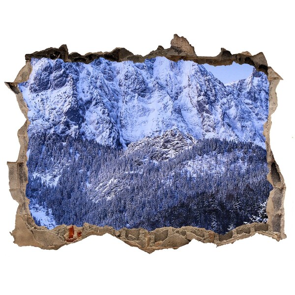 Wandsticker 3D doorkijk Berglandschap in winterse tinten