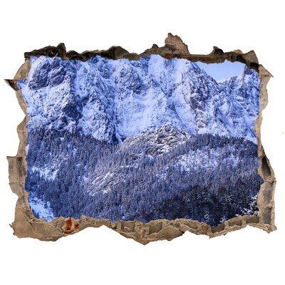 Wandsticker 3D doorkijk Berglandschap in winterse tinten