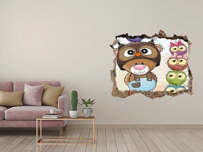 Zelfklevende 3D wandsticker illusie Schattige teddybeer met uilen