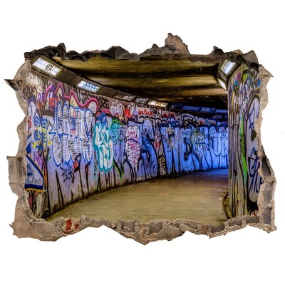 Wandsticker 3D gat met uitzicht Graffiti in een stadstunnel