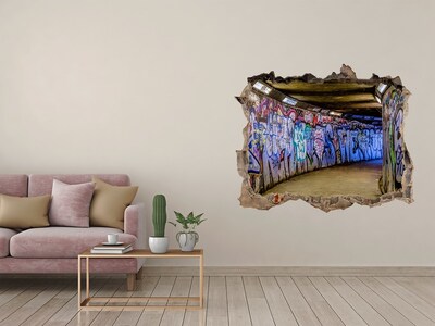 Wandsticker 3D gat met uitzicht Graffiti in een stadstunnel