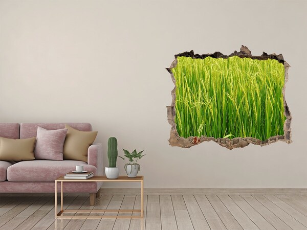 Zelfklevende 3D wandsticker illusie Groene rijstvelden
