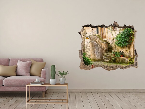 Zelfklevende 3D wandsticker illusie Charmante trappen in een oude stad