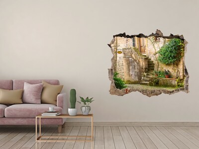 Zelfklevende 3D wandsticker illusie Charmante trappen in een oude stad