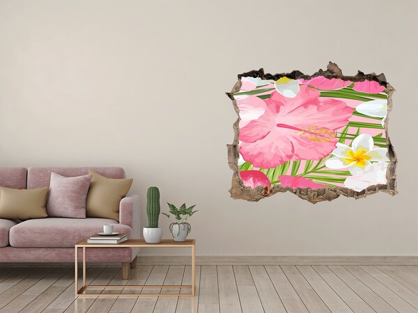 Wandsticker 3D gat met uitzicht Een bloemenparadijs achter de muur.