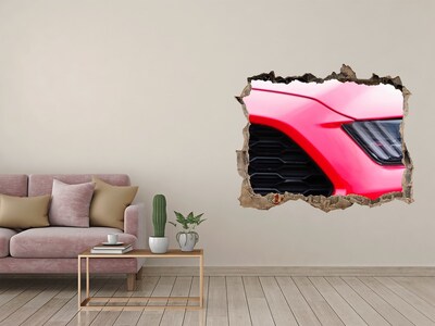 Wandsticker 3D gat met uitzicht Rode sportwagen door een gat in de muur