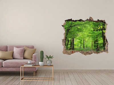 Wandsticker 3D gat met uitzicht Groen bos in een gat in de muur