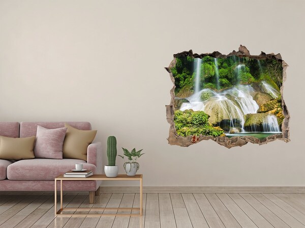 Wandsticker 3D gat met uitzicht Waterval in de jungle