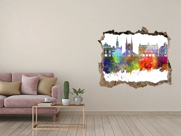 Zelfklevende muursticker 3D gat Gdańsk in regenboogkleuren