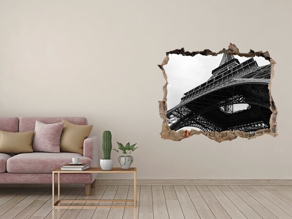 Zelfklevende 3D wandsticker illusie De Eiffeltoren in een monochrome setting