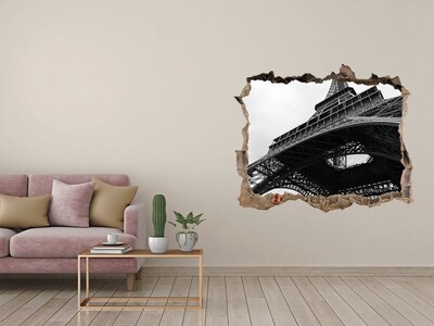 Zelfklevende 3D wandsticker illusie De Eiffeltoren in een monochrome setting