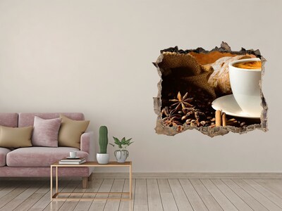 Wandsticker 3D gat met uitzicht Koffie en vers brood