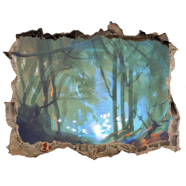Zelfklevende 3D wandsticker illusie Mysterieus bos in het maanlicht