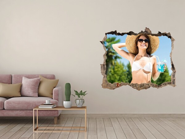 Zelfklevende 3D wandsticker illusie Caribische vakantie in de zon