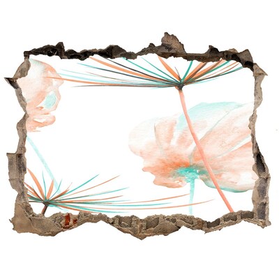 Wandsticker 3D doorkijk Bloemenlandschap door een gat in de muur