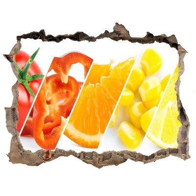 Wandsticker 3D gat met uitzicht Fruitparadijs achter de muur