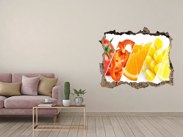 Wandsticker 3D gat met uitzicht Fruitparadijs achter de muur