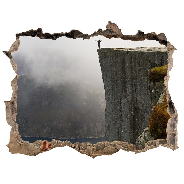 Zelfklevende 3D wandsticker illusie Uitzicht vanaf de klif boven het fjord