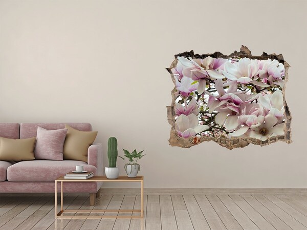 Wandsticker 3D gat met uitzicht Magnolia Bloemenparadijs
