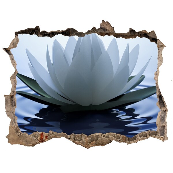 Wandsticker 3D gat met uitzicht Lotusbloem op het water