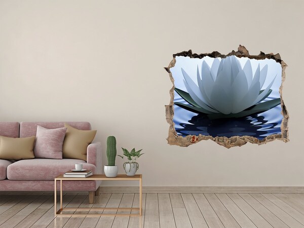 Wandsticker 3D gat met uitzicht Lotusbloem op het water