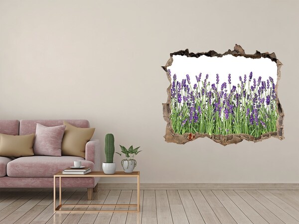 Wandsticker 3D gat met uitzicht Een bloemenoase van lavendel