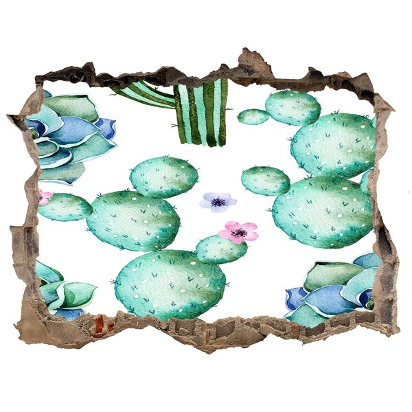 Wandsticker 3D gat met uitzicht Cactussen in een gat in de muur