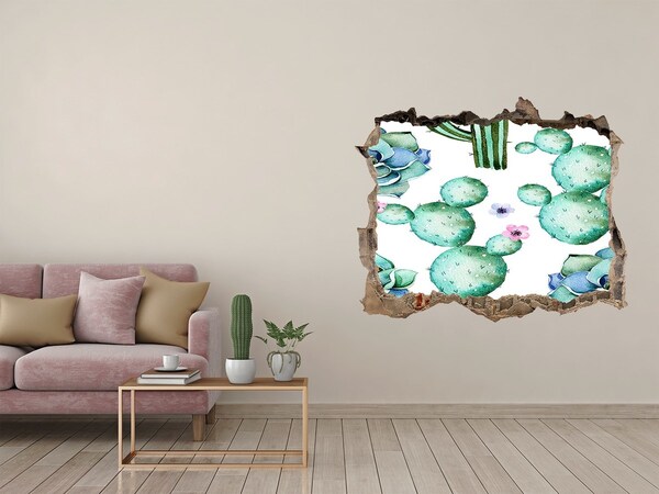 Wandsticker 3D gat met uitzicht Cactussen in een gat in de muur