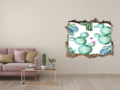 Wandsticker 3D gat met uitzicht Cactussen in een gat in de muur