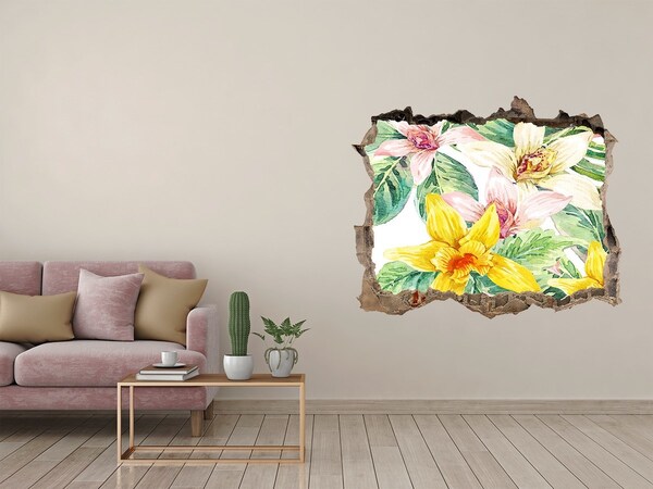 Zelfklevende 3D wandsticker illusie Bloementuin achter de muur