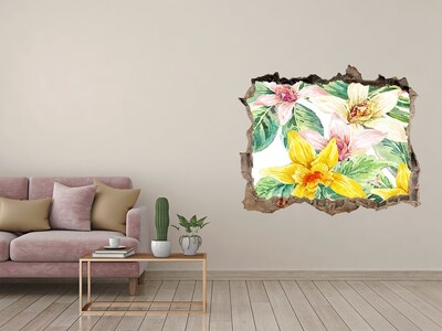 Zelfklevende 3D wandsticker illusie Bloementuin achter de muur