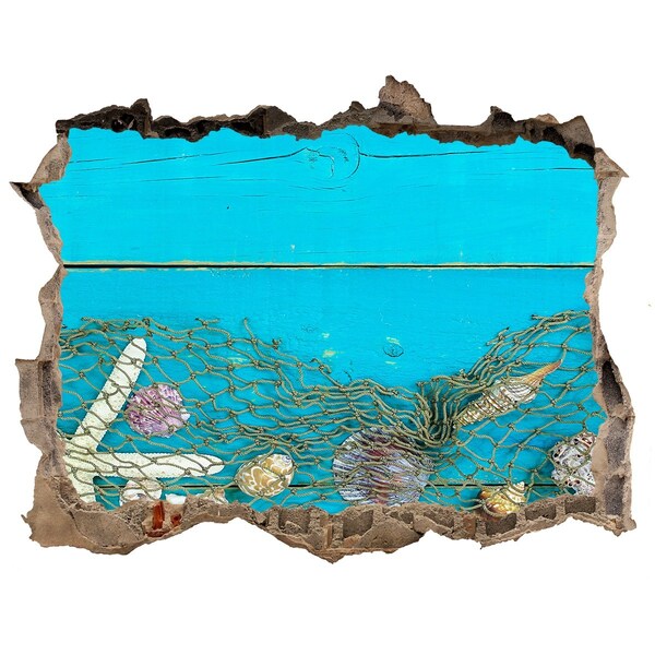 Wandsticker 3D gat met uitzicht De onderwaterwereld tegen de achtergrond van het rif.