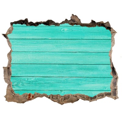 Wandsticker 3D doorkijk Turkooizen plank in een gat in de muur