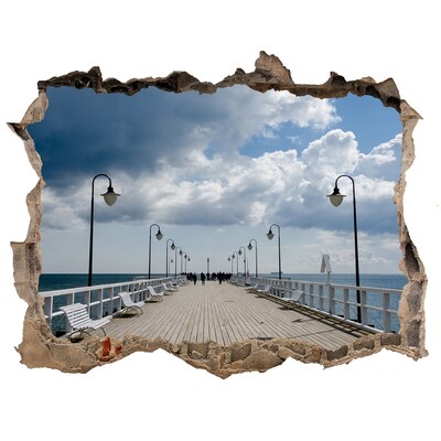 Zelfklevende 3D wandsticker illusie Pier aan zee