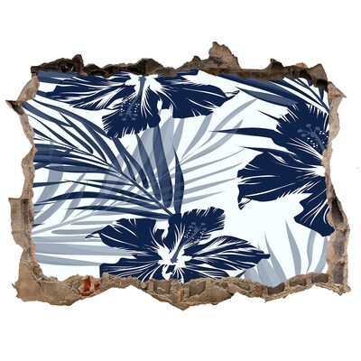 Wandsticker 3D gat met uitzicht Tropisch paradijs met bloemen