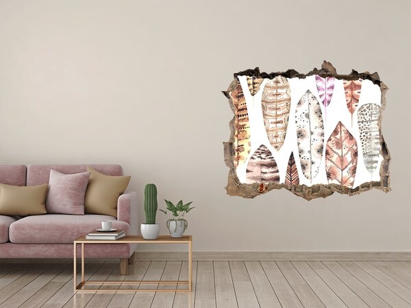 Zelfklevende muursticker 3D gat Kleurrijke bladeren in een gat in de muur