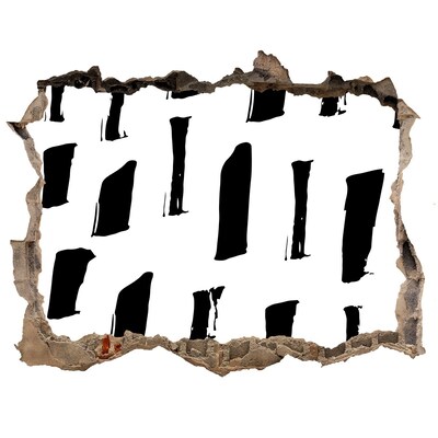 Wandsticker 3D gat met uitzicht Een verwoeste muur die uitkijkt over de stad.