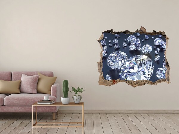 Zelfklevende 3D wandsticker illusie Glanzende diamanten in de muur