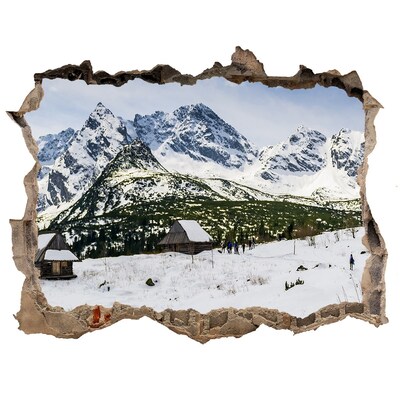 Zelfklevende 3D wandsticker illusie Winters berglandschap
